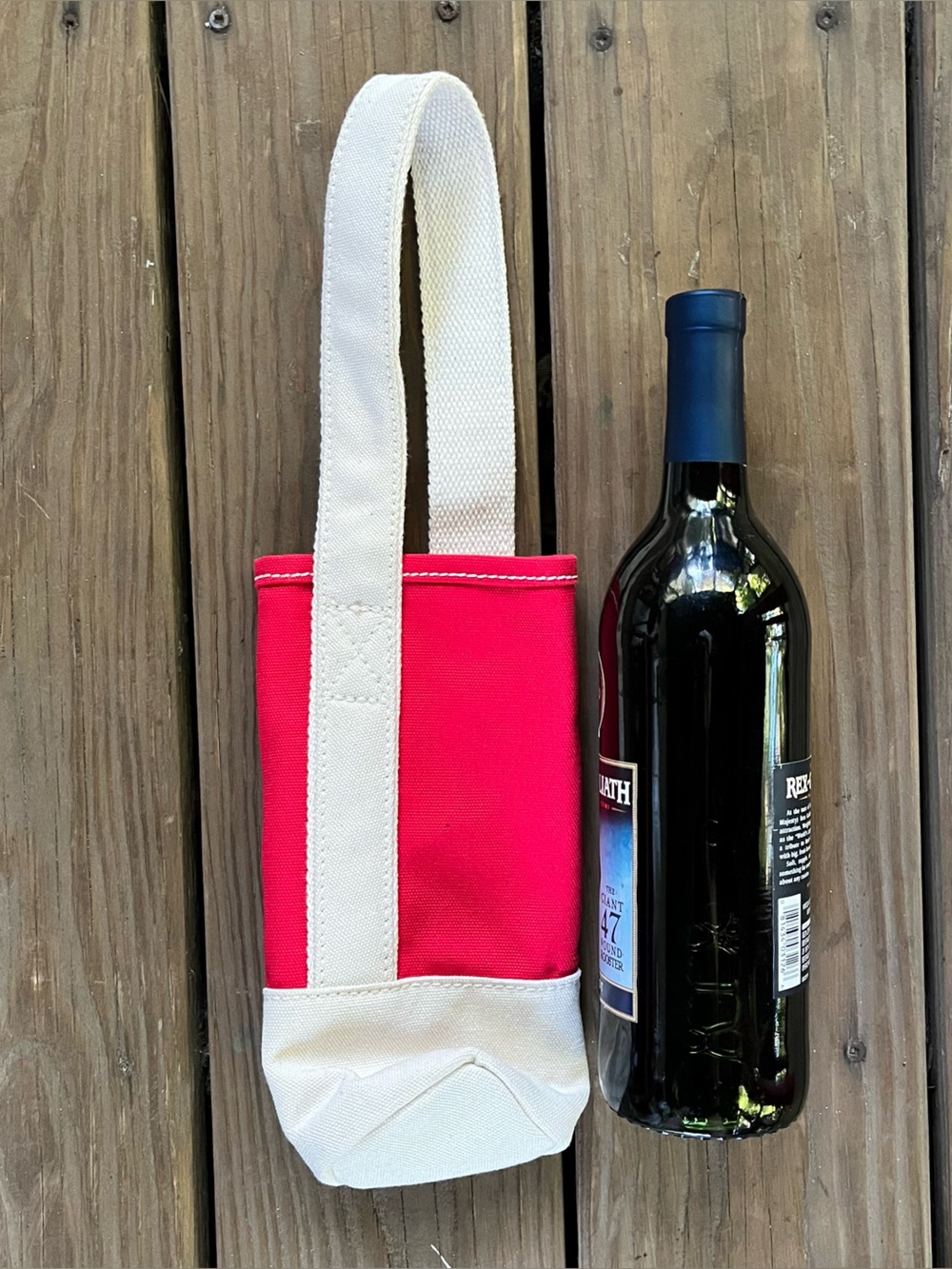 Lands' End heavy duty red/white canvas wine tote bag.NWOT Beach, BYOB, Gift, BBQ
